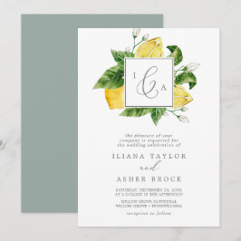 Modern Lemon Garden Formal Monogram Weddenschap Kaart