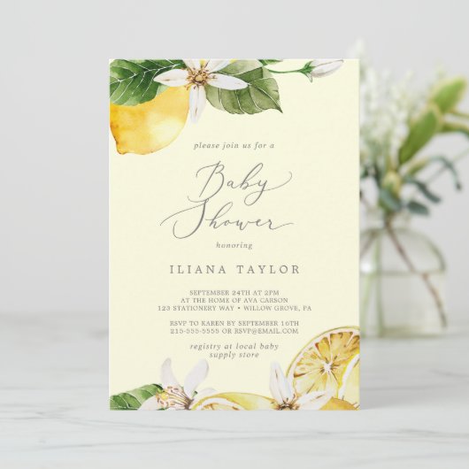 Modern Lemon Garden | Geel Baby shower Kaart (Staand voorkant)