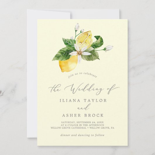 Modern Lemon Garden | Gele eenvoudige bruiloft Kaart (Voorkant)