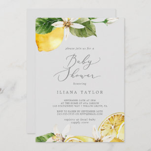 Modern Lemon Garden   Grijze Baby shower Kaart