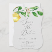 Modern Lemon Garden | Grijze bruiloft Save The Date (Voorkant)