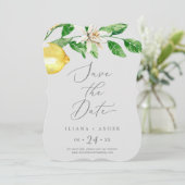 Modern Lemon Garden | Grijze bruiloft Save The Date (Staand voorkant)