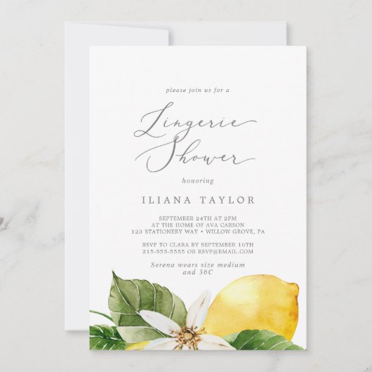 Modern Lemon Garden Lingerie Shower Kaart (Voorkant)