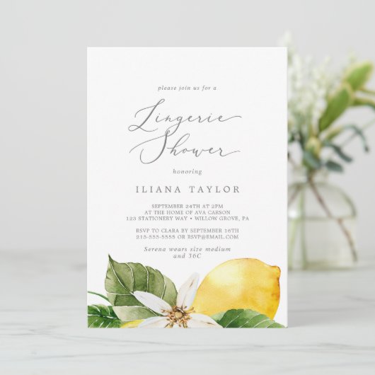 Modern Lemon Garden Lingerie Shower Kaart (Staand voorkant)