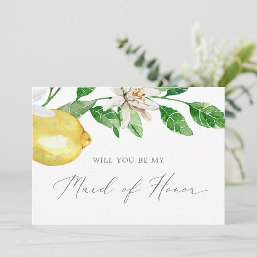 Modern Lemon Garden Maid of Honor proposal Kaart (Staand voorkant)