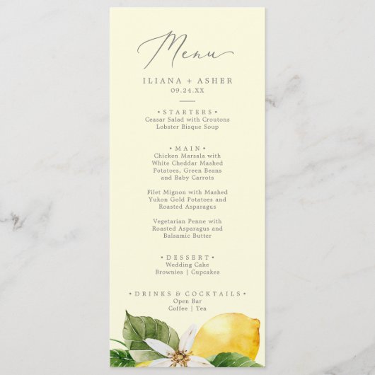 Modern Lemon Garden | Menu Gele weddenschappen (Voorkant)