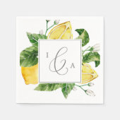 Modern Lemon Garden Monogram Weddenschap Servet (Voorkant)