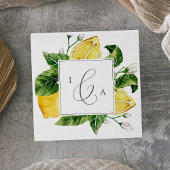 Modern Lemon Garden Monogram Weddenschap Servet