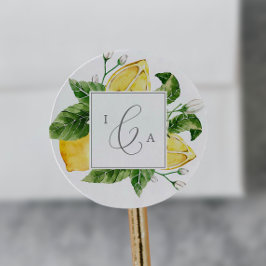 Modern Lemon Garden Monogram Wedding Envelope Seal Ronde Sticker
