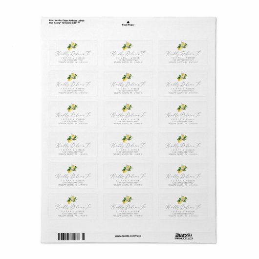Modern Lemon Garden RSVP Adresetiketten Etiket (Full Sheet)