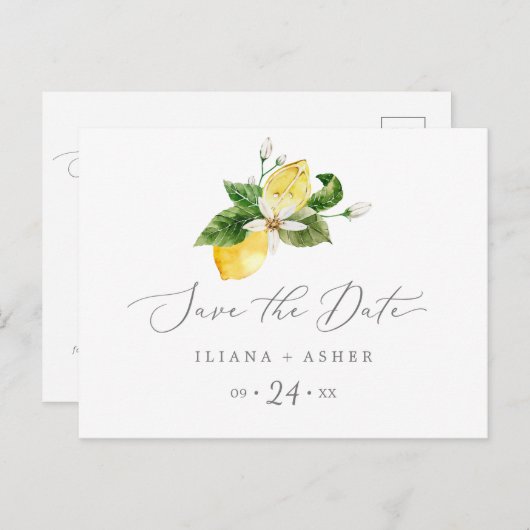 Modern Lemon Garden Save the Date Briefkaart (Voorkant / Achterkant)