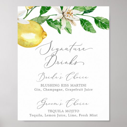 Modern Lemon Garden Signature Drink Sign Poster (Voorkant)