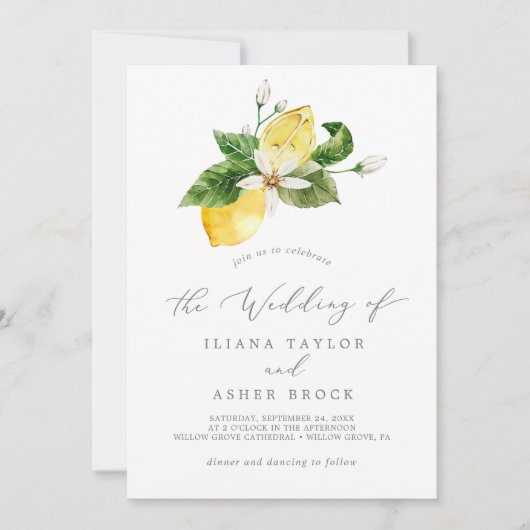 Modern Lemon Garden Simple Wedding Kaart (Voorkant)