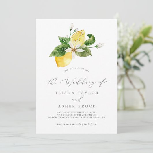 Modern Lemon Garden Simple Wedding Kaart (Staand voorkant)