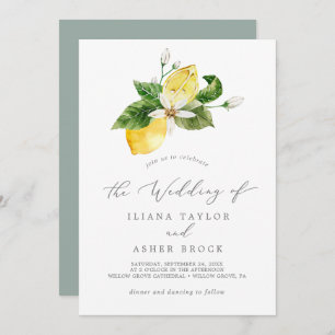 Modern Lemon Garden Simple Wedding Kaart