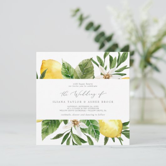 Modern Lemon Garden Square Weddenschap Kaart (Staand voorkant)