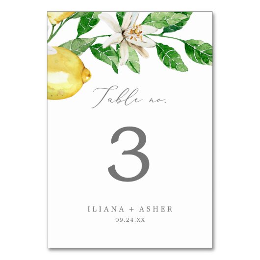 Modern Lemon Garden Table Number Kaart (Voorkant)