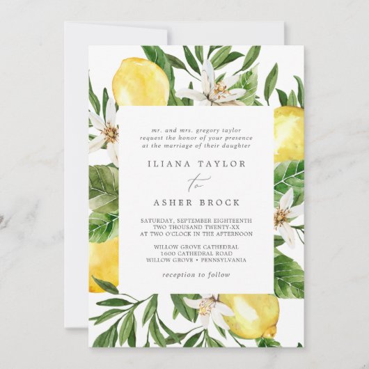 Modern Lemon Garden Wedding Invitation Kaart (Voorkant)