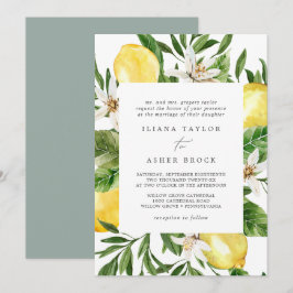 Modern Lemon Garden Wedding Invitation Kaart