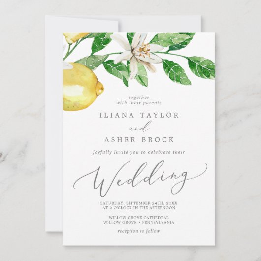 Modern Lemon Garden Wedding Kaart (Voorkant)