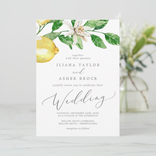 Modern Lemon Garden Wedding Kaart (Staand voorkant)