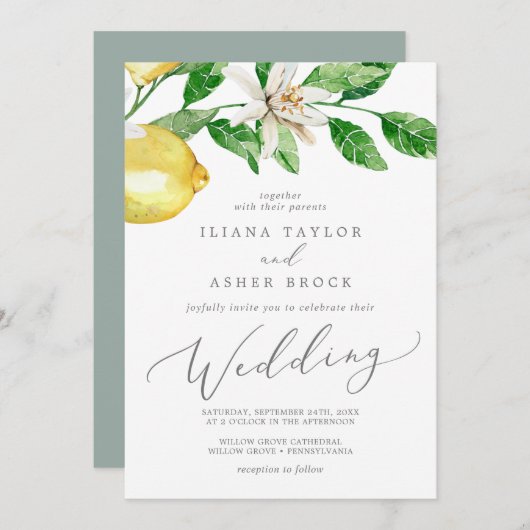 Modern Lemon Garden Wedding Kaart (Voorkant / Achterkant)