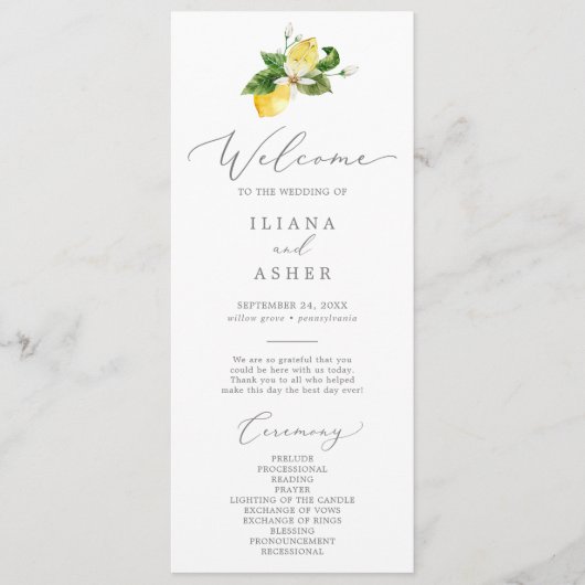 Modern Lemon Garden Wedding Programme Programmakaart (Voorkant)
