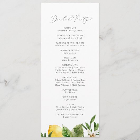 Modern Lemon Garden Wedding Programme Programmakaart (Achterkant)