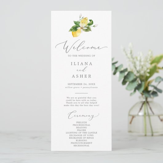Modern Lemon Garden Wedding Programme Programmakaart (Staand voorkant)