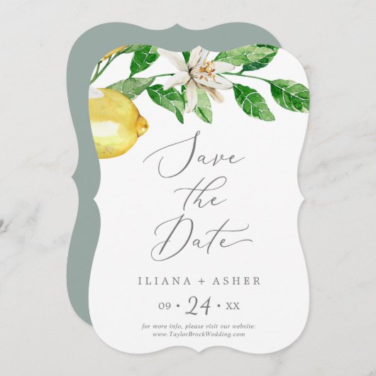 Modern Lemon Garden Wedding Save The Date (Voorkant / Achterkant)