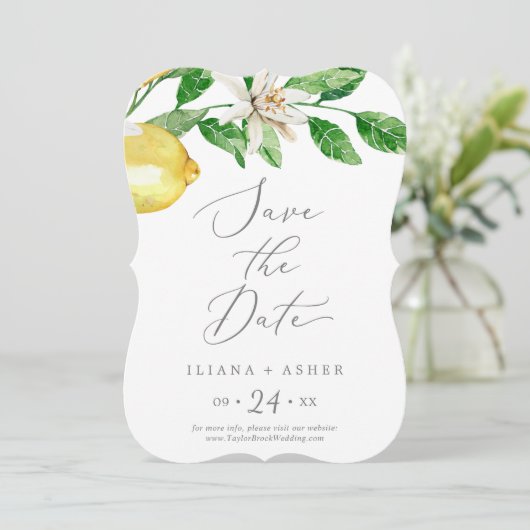 Modern Lemon Garden Wedding Save The Date (Staand voorkant)