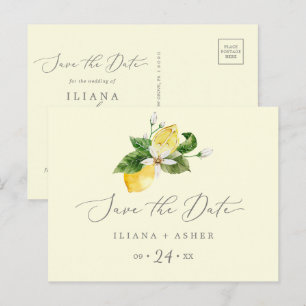 Modern Lemon Garden Yellow Save the Date Briefkaar Uitnodiging Briefkaart