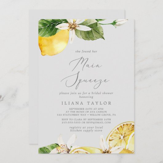 Modern Lemon | Grijze Vrijgezellenfeest Kaart (Voorkant / Achterkant)