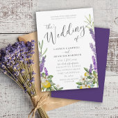 Modern Lemon & Lavender Foliage Wedding Kaart