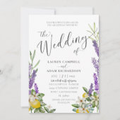 Modern Lemon & Lavender Foliage Wedding Kaart (Voorkant)