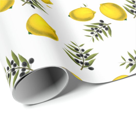 Modern  Lemon & Olive Patroon Cadeaupapier (Rol Hoek)