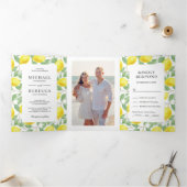 Modern Lemon Orchard Greenery Wedding Foto Drieluik Uitnodiging (Binnen)