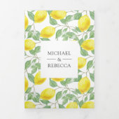 Modern Lemon Orchard Greenery Wedding Foto Drieluik Uitnodiging (Cover)