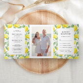 Modern Lemon Orchard Greenery Wedding Foto Drieluik Uitnodiging