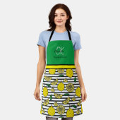 Modern Lemon Pattern Monogram Naam Schort (Gedragen)