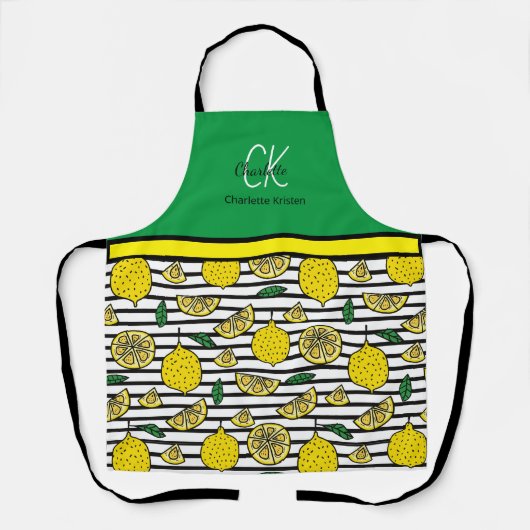 Modern Lemon Pattern Monogram Naam Schort (Voorkant)
