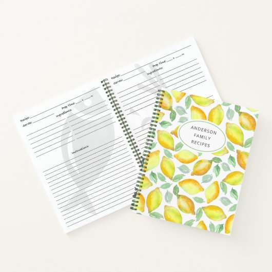 Modern Lemon Pattern Personalized Recipe Notitiebo Notitieboek (Binnen)