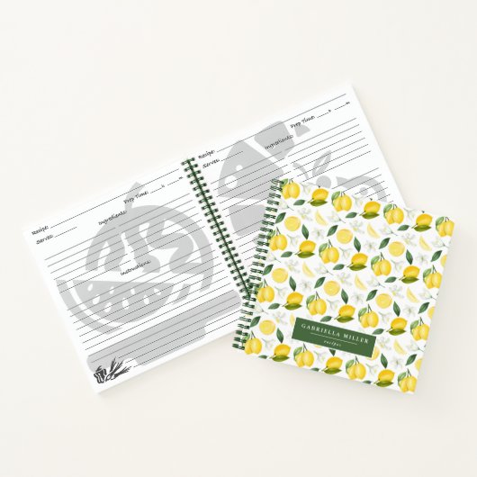 Modern Lemon Pattern Personalized Recipe Notitiebo Notitieboek (Binnen)