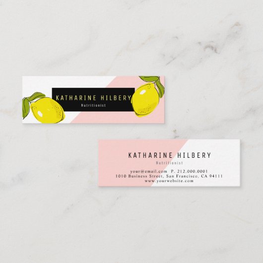 Modern Lemon Pink White Block Mini Visitekaartje (Voorkant / Achterkant)