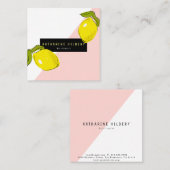 Modern Lemon Pink White Block Square Visitekaartje (Voorkant / Achterkant)