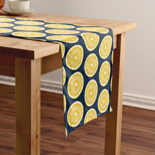 Modern Lemon Slice Navy blauw en geel Korte Tafelloper (Voorbeeld)