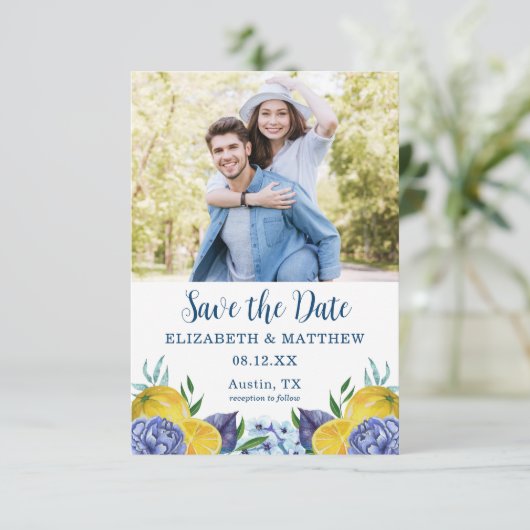Modern Lemon Summer Wedding Save the Date (Staand voorkant)