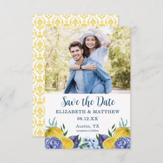 Modern Lemon Summer Wedding Save the Date (Voorkant / Achterkant)
