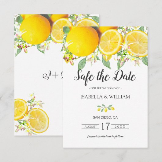 Modern Lemon Summer Wedding Save the Date Aankondiging (Voorkant / Achterkant)