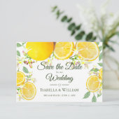 Modern Lemon Summer Wedding Save the Date Aankondiging (Staand voorkant)